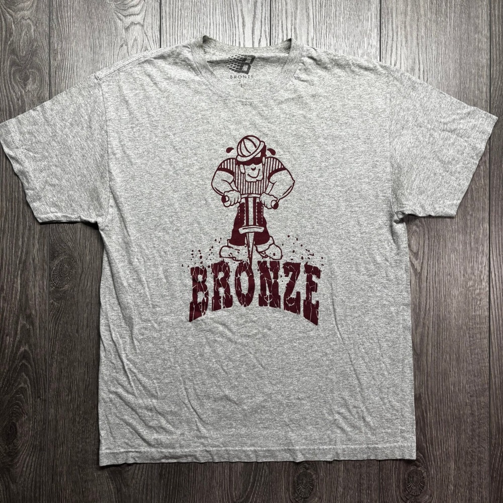 Bronze 56k Jackhammer Graphic T-Shirt Mens Large Heather Grey Maroon Skate Tee